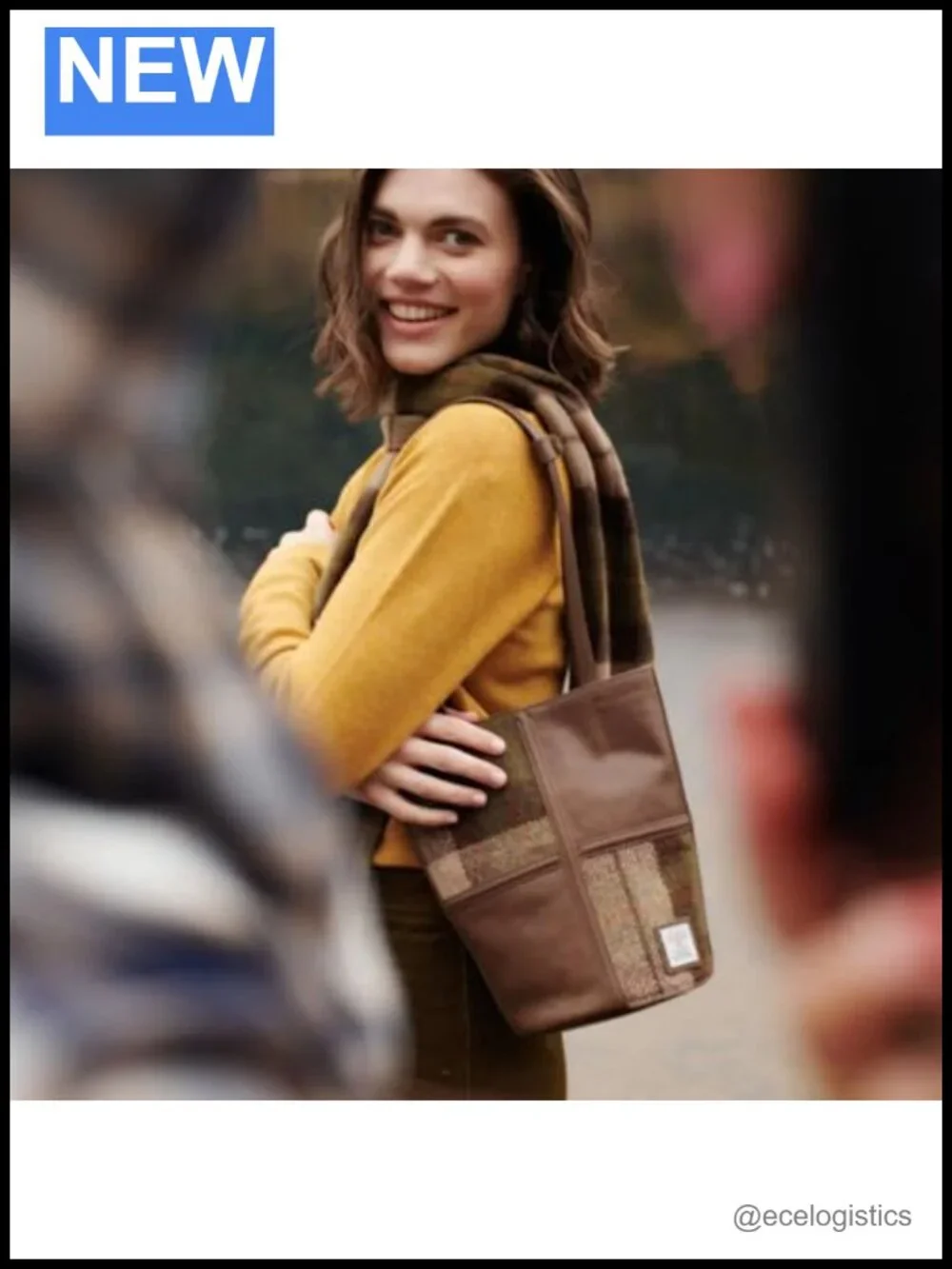 Harris Tweed Tote Genuine Leather Bucket Bag Inner Pocket